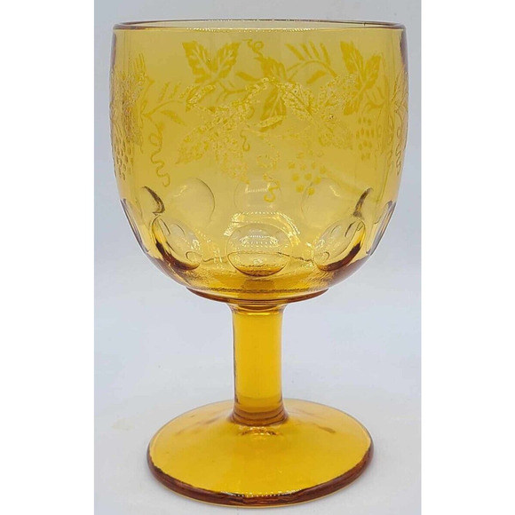 VTG Indiana Glass Amber Embossed Grapevine Thumbprint Goblet - Picture 1 of 8